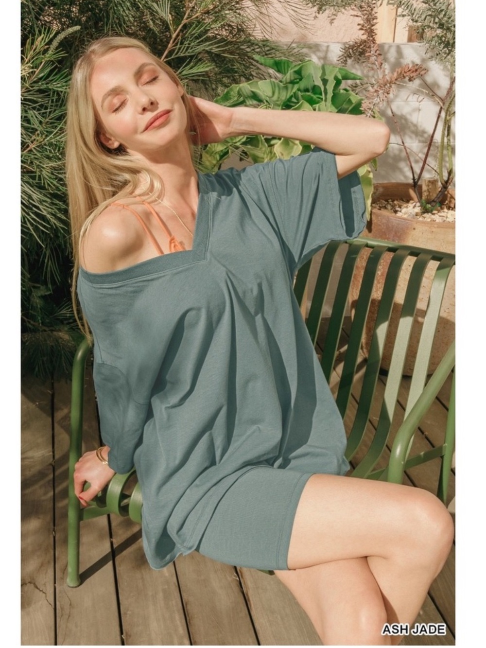 Zenana Ash Jade Cotton V-Neck Oversized Biker Shorts Set Size Small NWOT